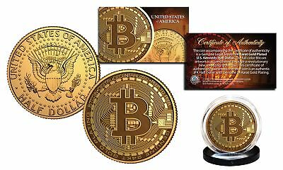 Bitcoin Physical Commemorative Crypto 24k Golden Clad Jfk Half Dollar U.s. Coin